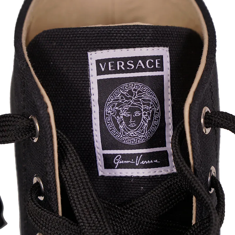 46 US 13 NEW $550 VERSACE Men's Black Canvas MEDUSA LOGO PATCH High-top SNEAKERS
