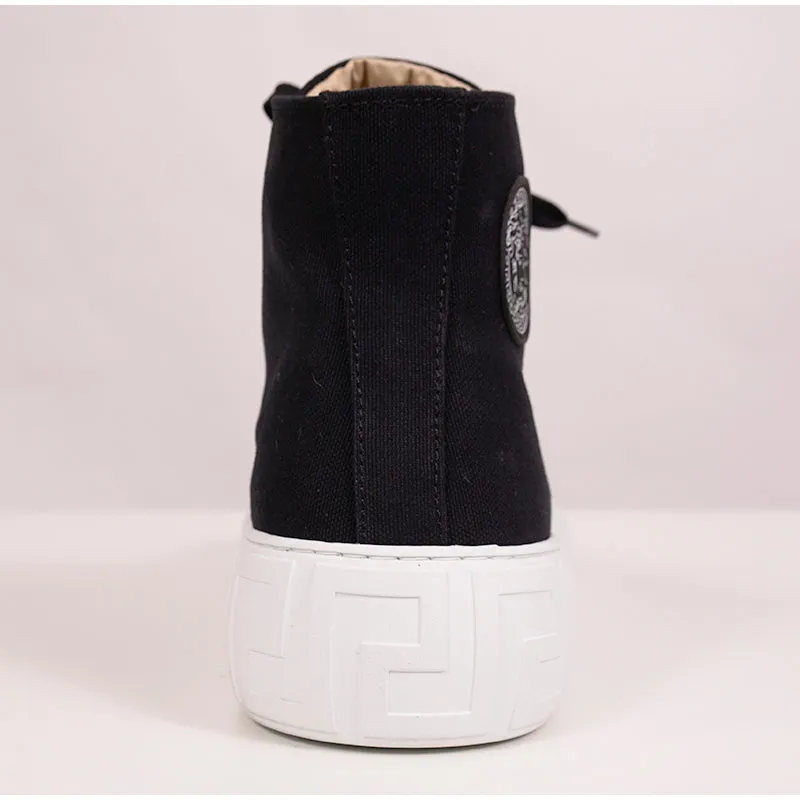 46 US 13 NEW $550 VERSACE Men's Black Canvas MEDUSA LOGO PATCH High-top SNEAKERS