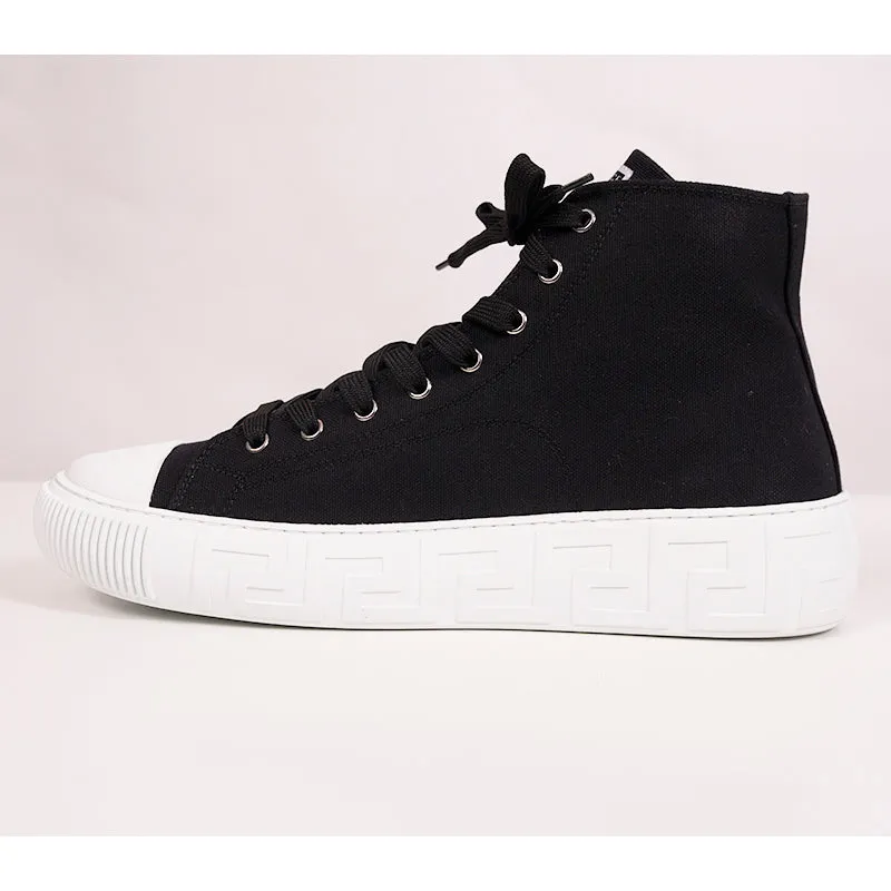 46 US 13 NEW $550 VERSACE Men's Black Canvas MEDUSA LOGO PATCH High-top SNEAKERS