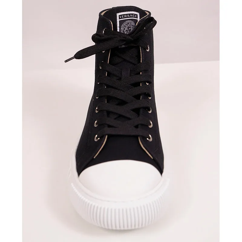 46 US 13 NEW $550 VERSACE Men's Black Canvas MEDUSA LOGO PATCH High-top SNEAKERS