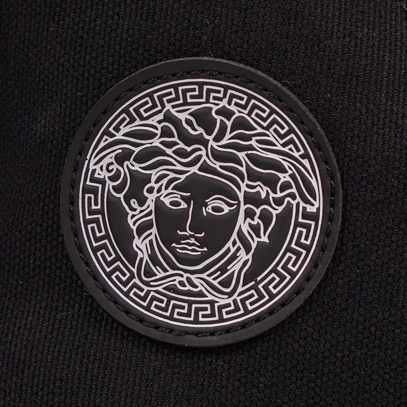 46 US 13 NEW $550 VERSACE Men's Black Canvas MEDUSA LOGO PATCH High-top SNEAKERS