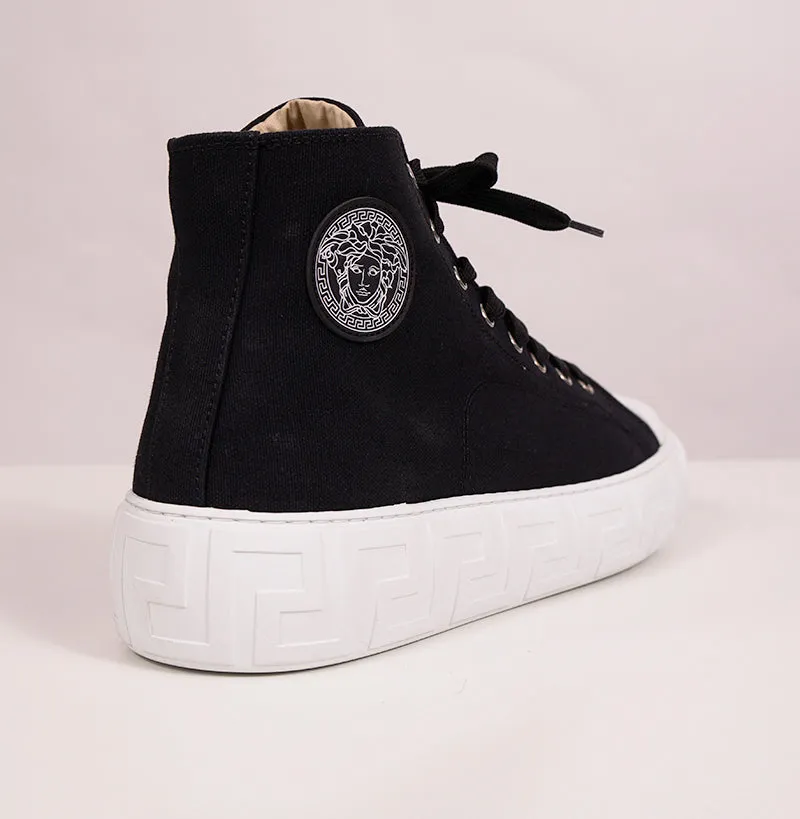 46 US 13 NEW $550 VERSACE Men's Black Canvas MEDUSA LOGO PATCH High-top SNEAKERS