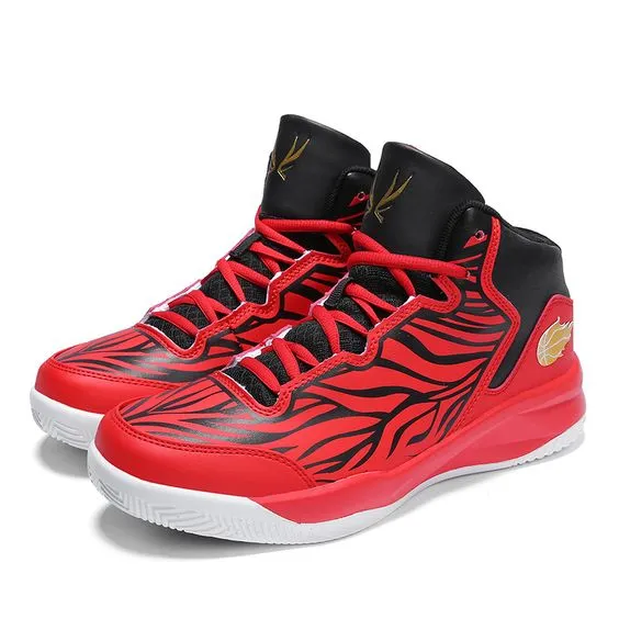 A Couple White & Red High-top Basketball Shoes