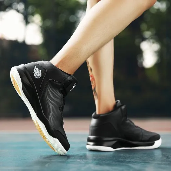 A Couple White & Red High-top Basketball Shoes