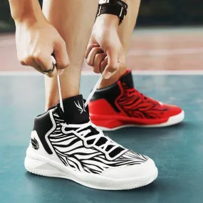 A Couple White & Red High-top Basketball Shoes
