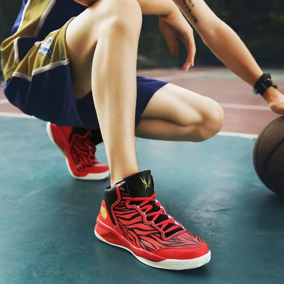 A Couple White & Red High-top Basketball Shoes