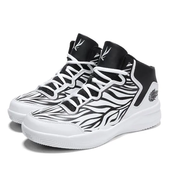 A Couple White & Red High-top Basketball Shoes