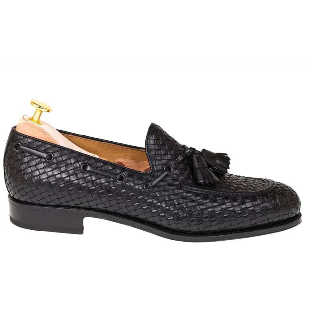 Black Hand-Woven Braided Leather Acton Loafers