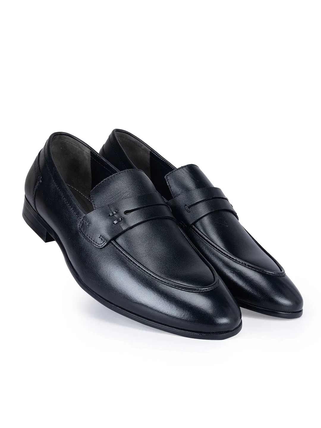 Black Leather Panel Loafers