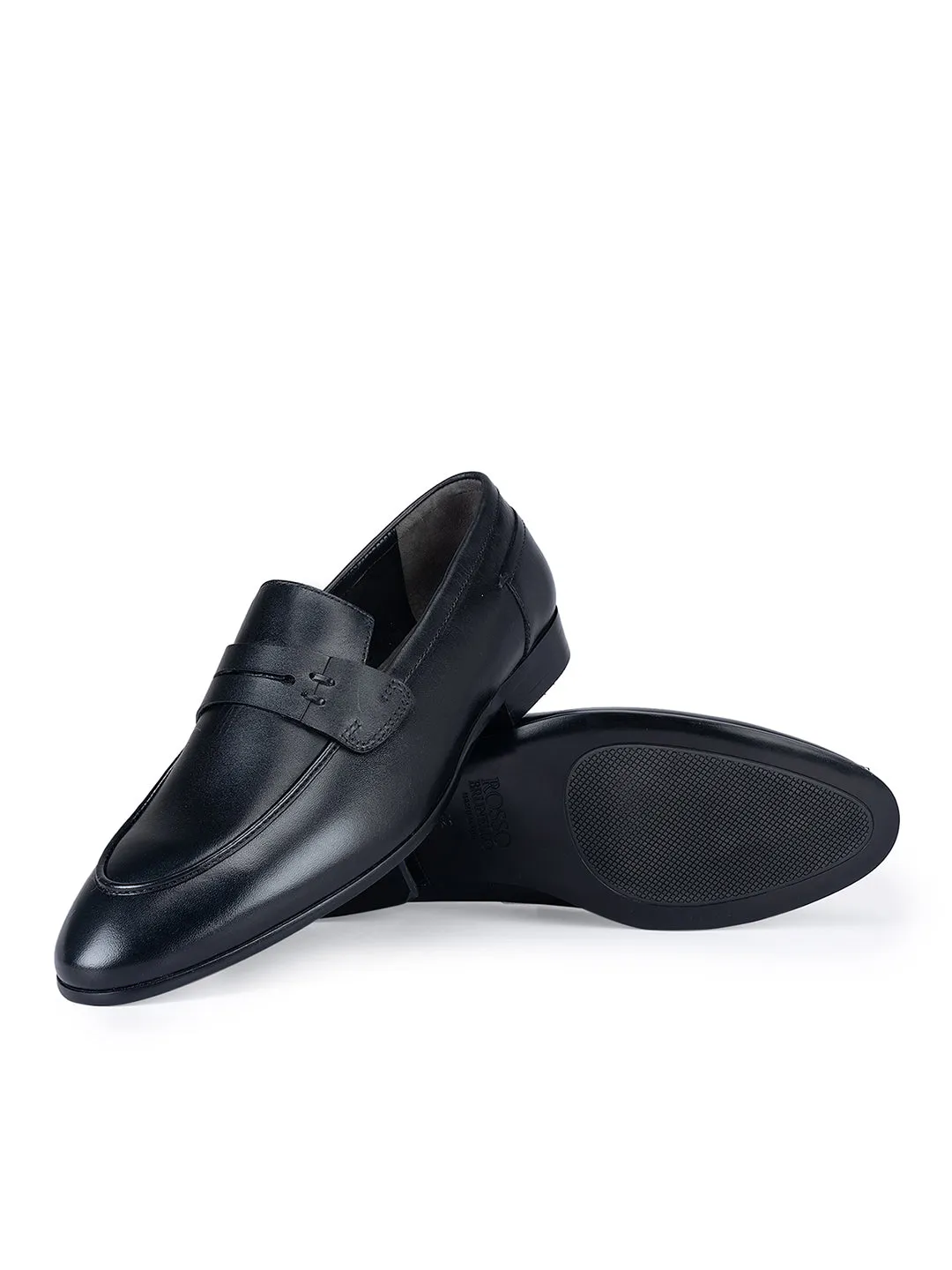 Black Leather Panel Loafers