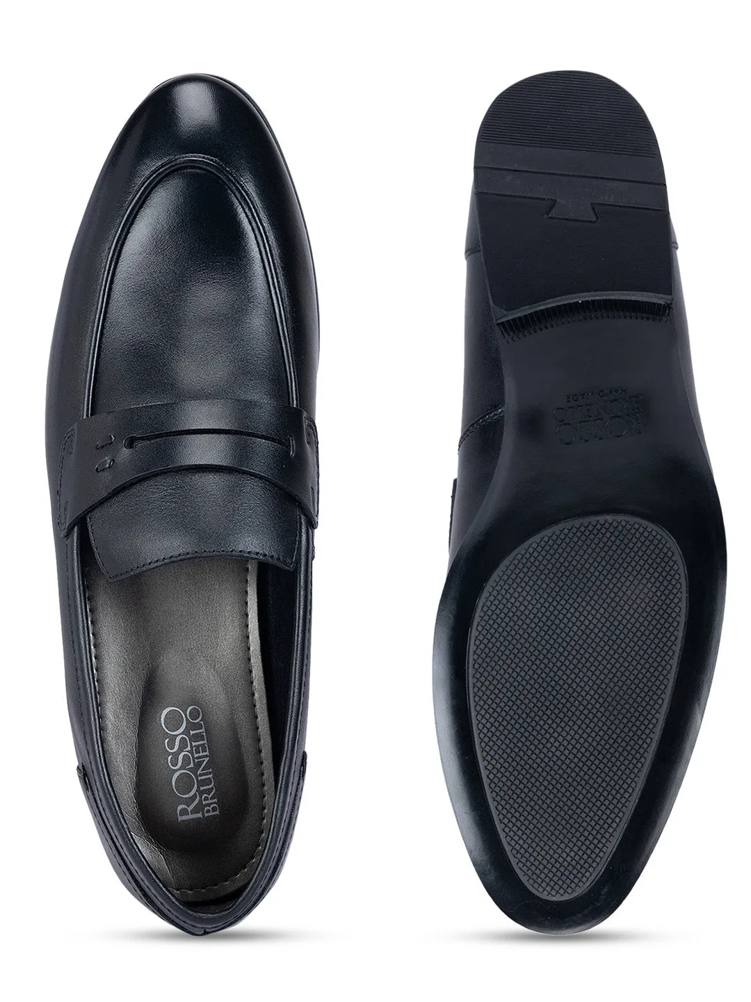 Black Leather Panel Loafers