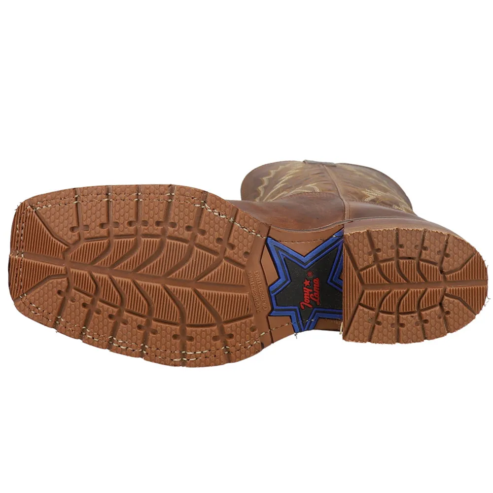 Bowie Embroidered Square Toe Pull On Cowboy Boots