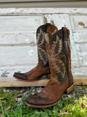 Corral Men's Chocolate Lamb Leather Embroidered Narrow Square Toe Cowboy Boots C4023