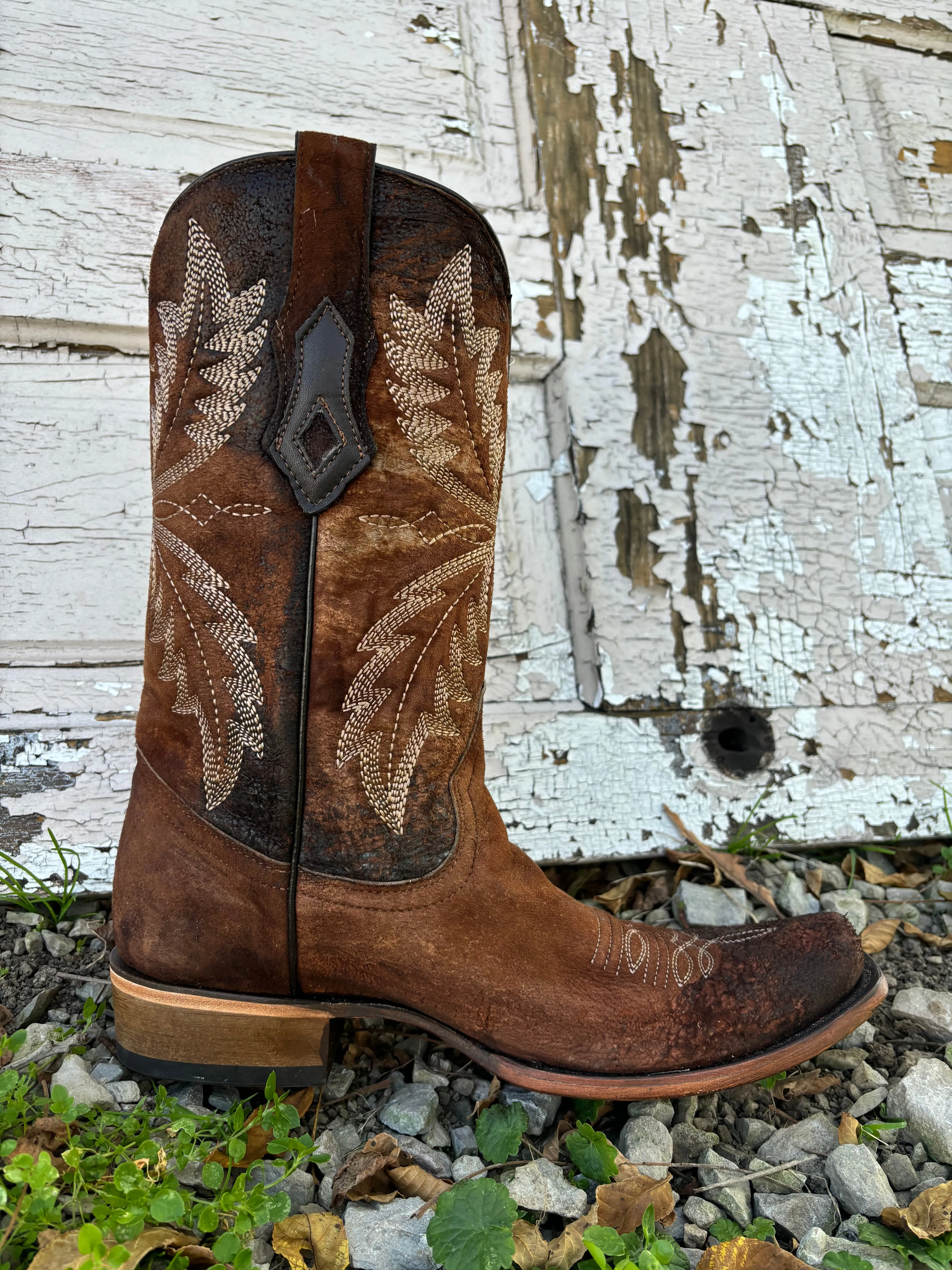 Corral Men's Chocolate Lamb Leather Embroidered Narrow Square Toe Cowboy Boots C4023
