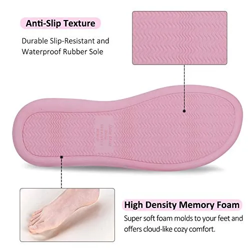 DL Women's Open Toe Cross Band Slippers, Memory Foam Slip on Home Slippers for Women with Indoor Outdoor Arch Support Rubber Sole, Pink, 9-10