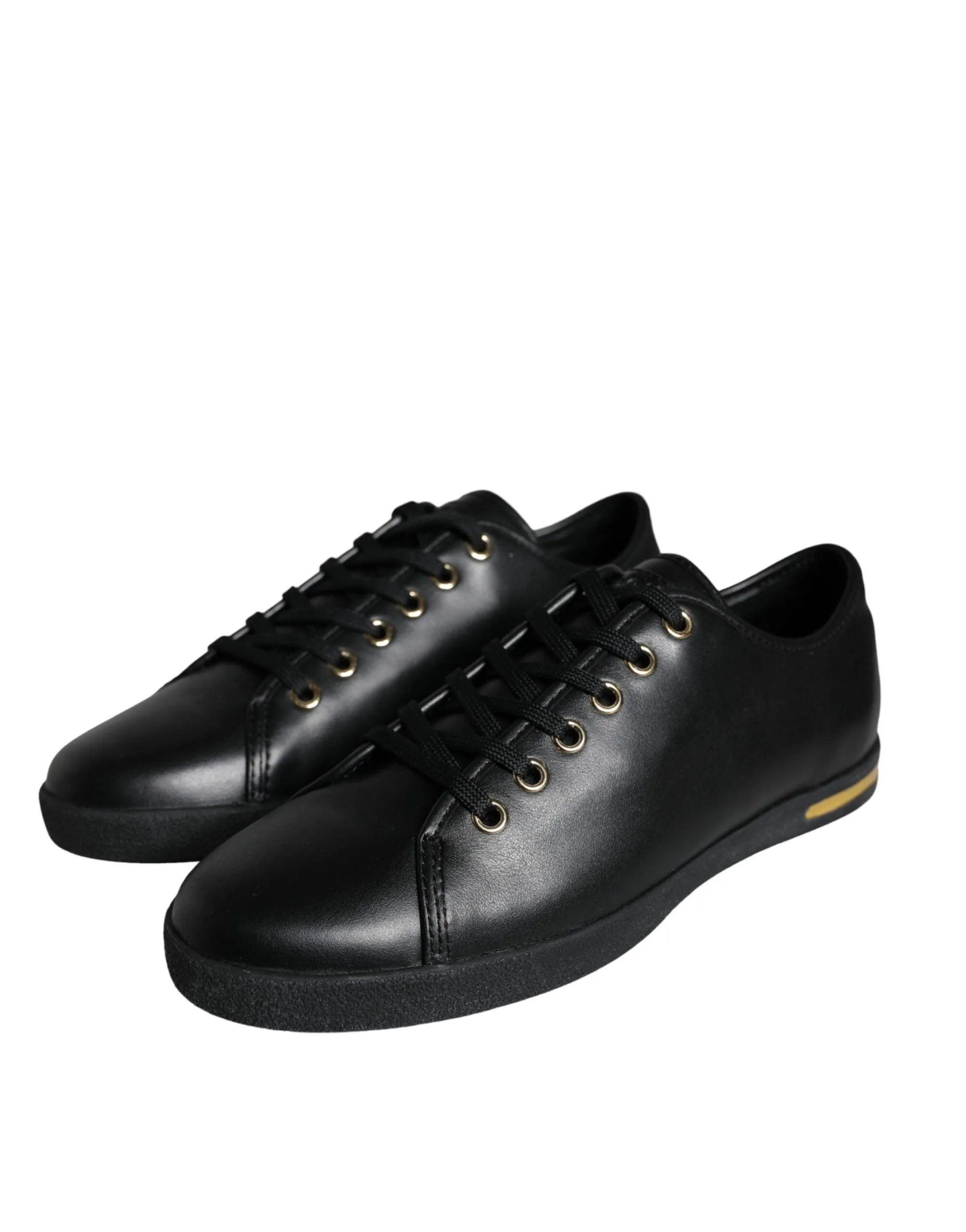 Dolce & Gabbana Black Gold Leather Classic Sneakers Sko