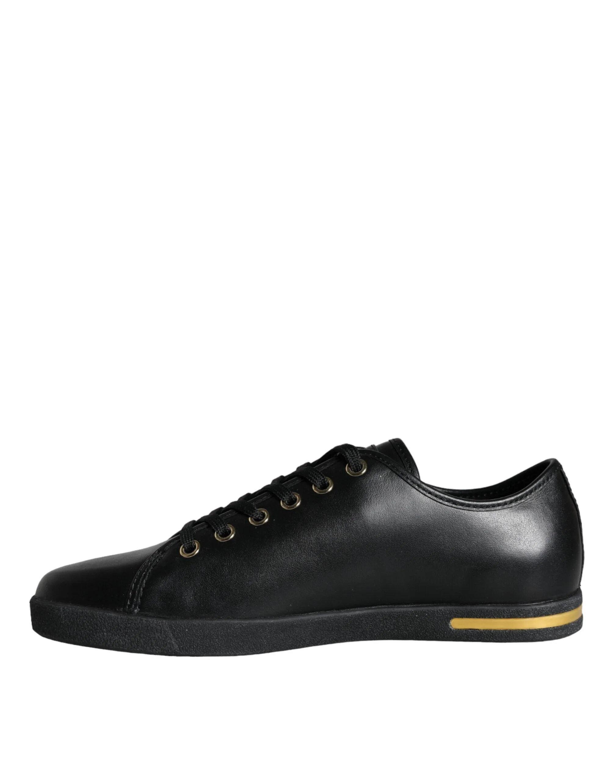 Dolce & Gabbana Black Gold Leather Classic Sneakers Sko
