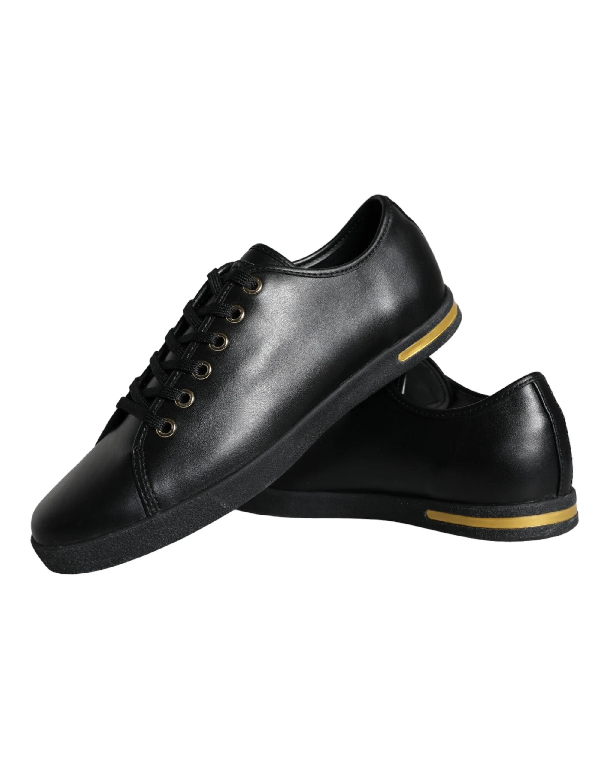 Dolce & Gabbana Black Gold Leather Classic Sneakers Sko