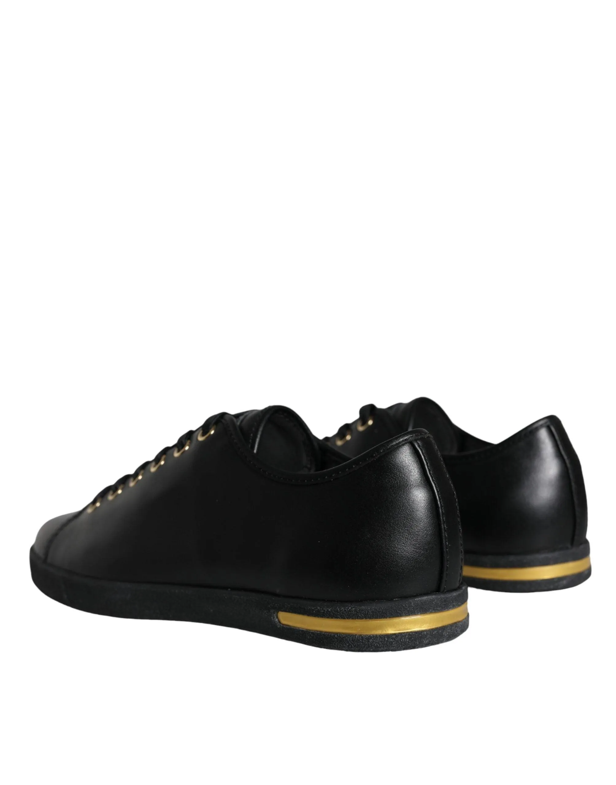 Dolce & Gabbana Black Gold Leather Classic Sneakers Sko