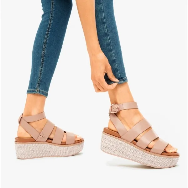 ELOISE Ladies Espadrille Strappy Wedge Sandals Beige