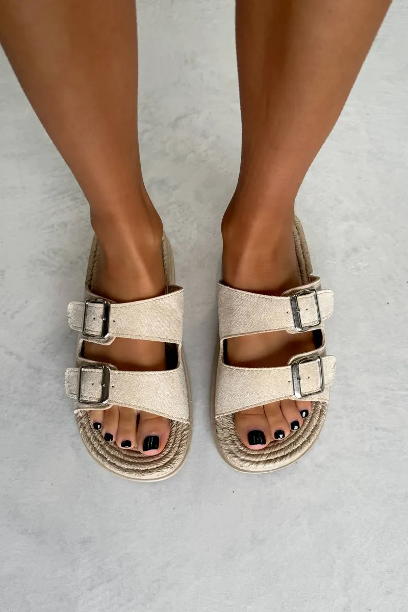 JOIE Chunky Espadrille Buckle Sandals - Beige