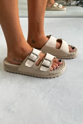 JOIE Chunky Espadrille Buckle Sandals - Beige