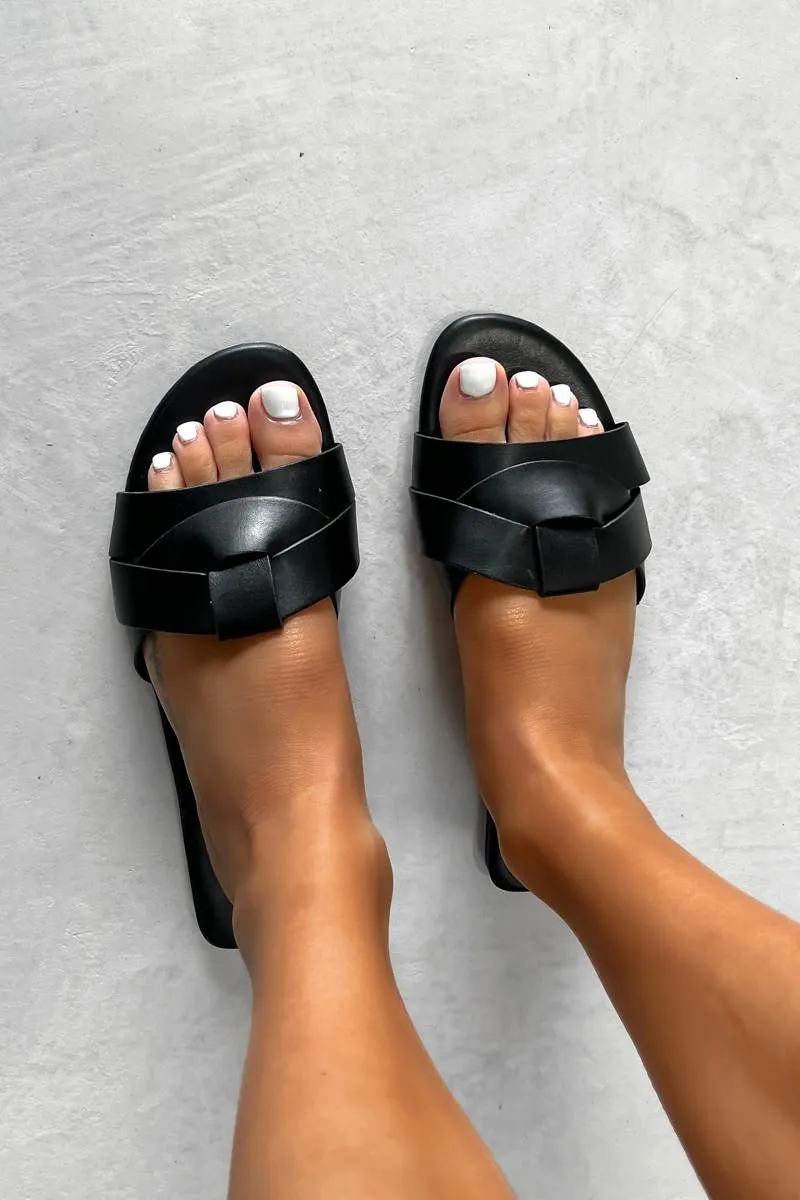 MADDISON Woven Strap Flat Slider Sandal - Black