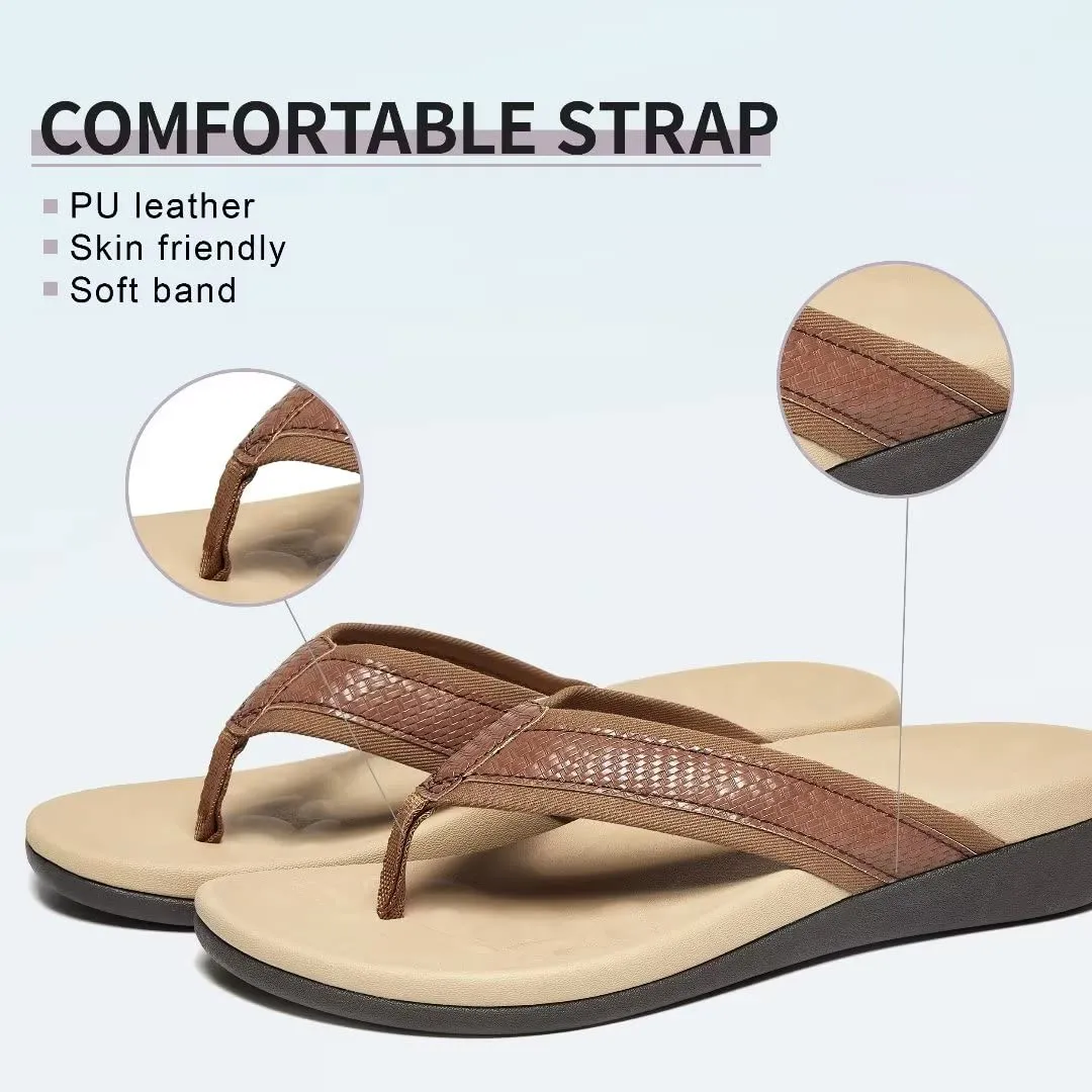 MEGNYA Orthotic Flip Flops Women Coffee Slip On Open Toe Casual Sandals