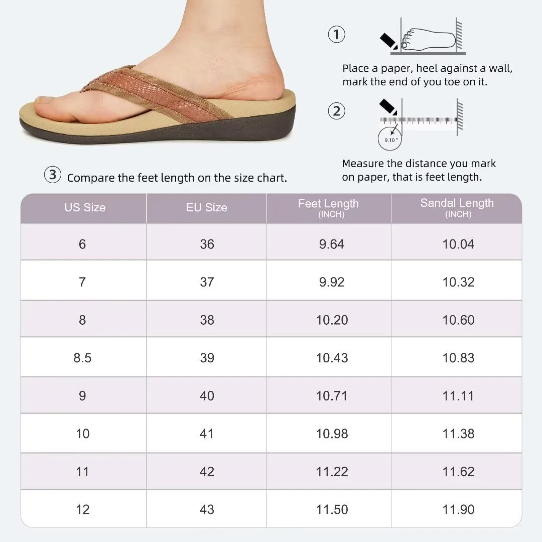 MEGNYA Orthotic Flip Flops Women Coffee Slip On Open Toe Casual Sandals