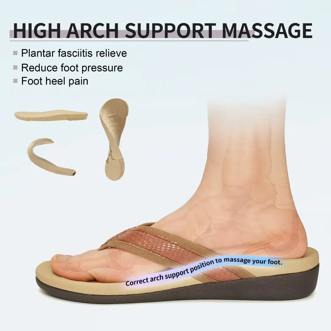 MEGNYA Orthotic Flip Flops Women Coffee Slip On Open Toe Casual Sandals