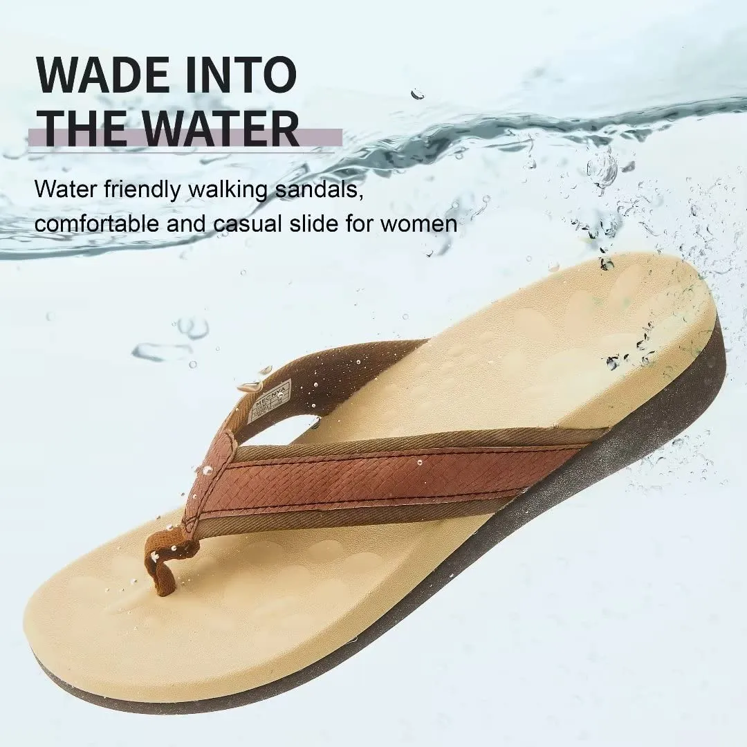 MEGNYA Orthotic Flip Flops Women Coffee Slip On Open Toe Casual Sandals