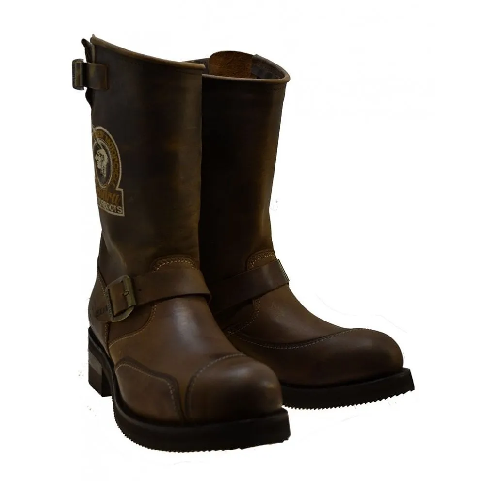 Men's Biker Boots Sendra 3565 Brown Leather Steel Toe Cap