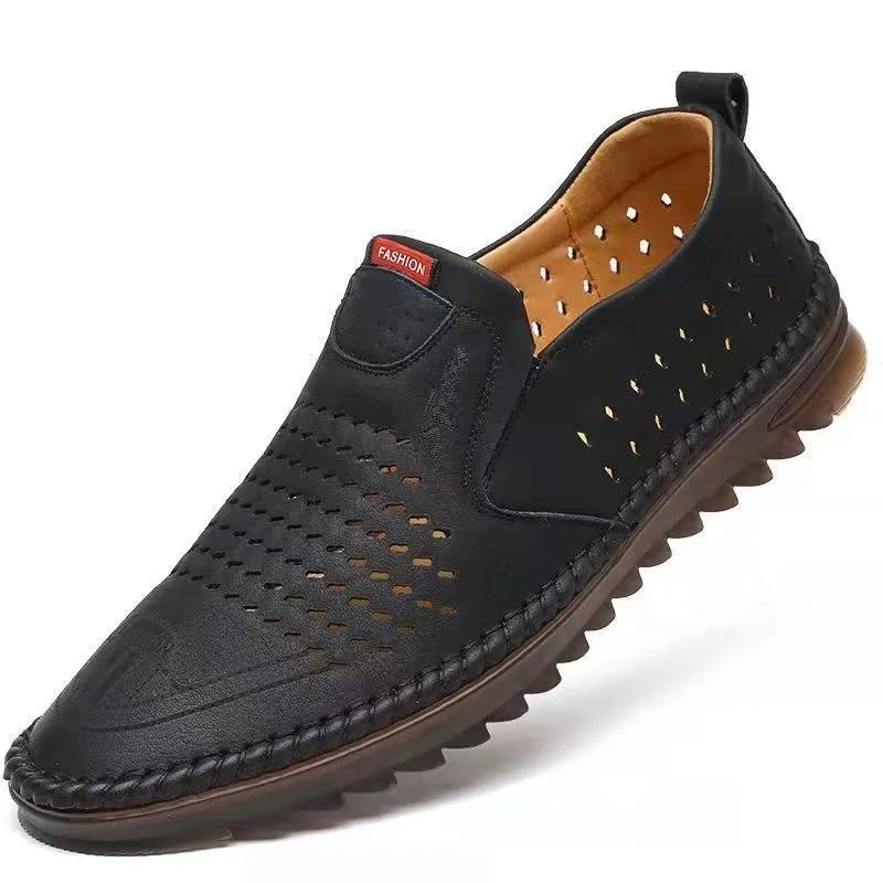 Men's hollow soft leather breathable sandals