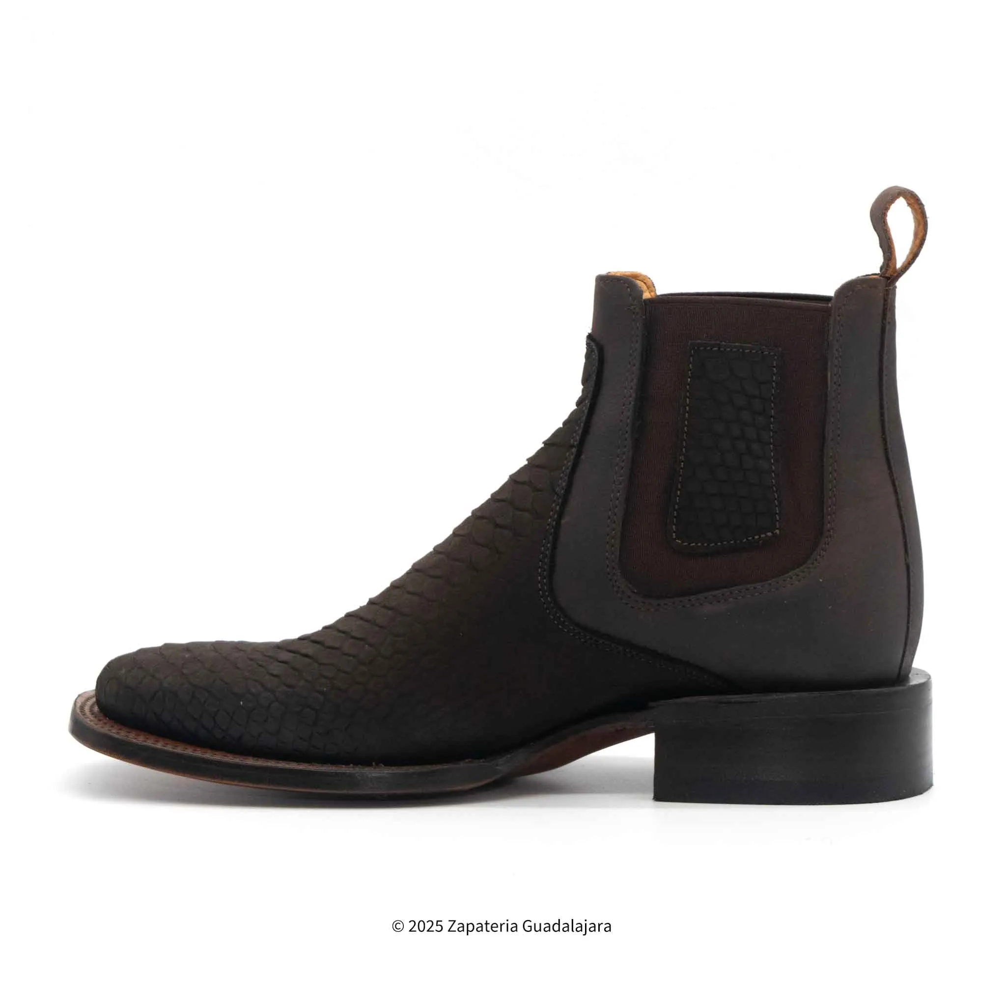 MEN'S WIDE SQUARE TOE FAUX PYTHON TRIBUTE CHOCO BROWN LEATHER BOOT - H42R6394