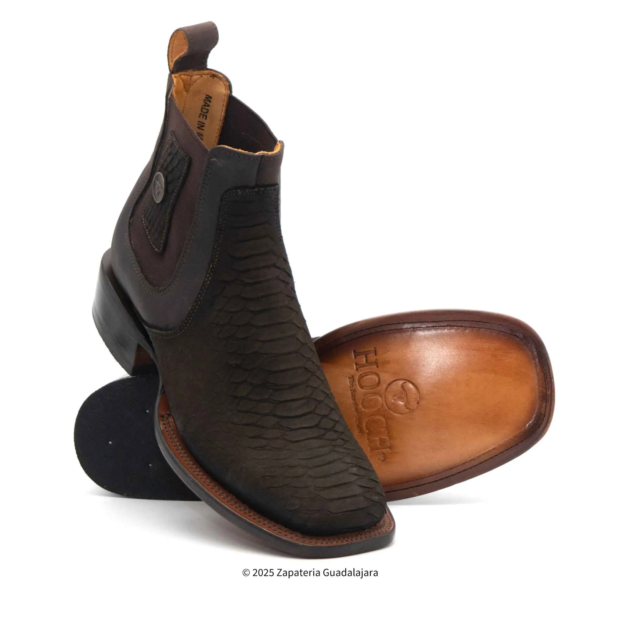 MEN'S WIDE SQUARE TOE FAUX PYTHON TRIBUTE CHOCO BROWN LEATHER BOOT - H42R6394