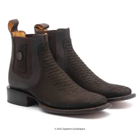 MEN'S WIDE SQUARE TOE FAUX PYTHON TRIBUTE CHOCO BROWN LEATHER BOOT - H42R6394
