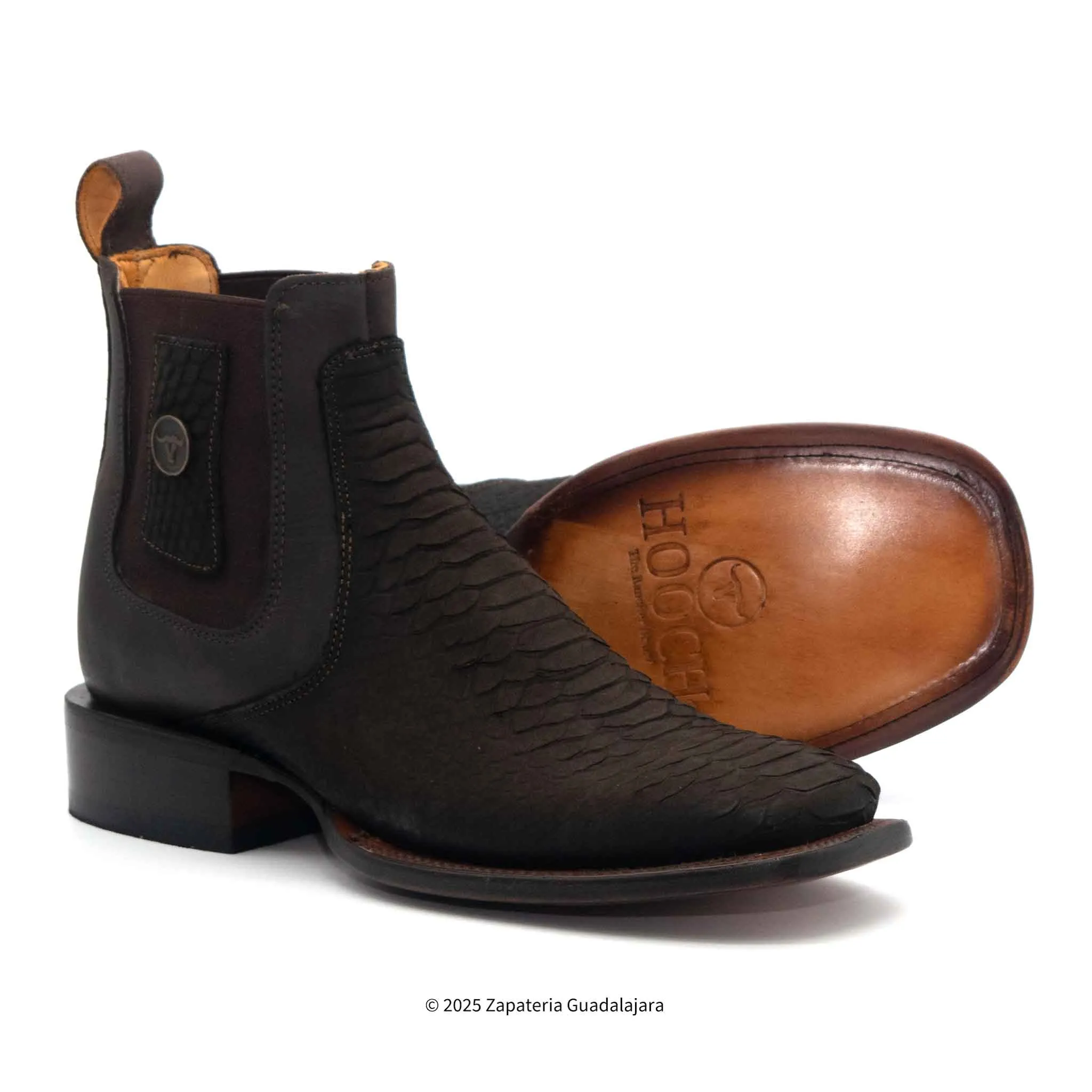 MEN'S WIDE SQUARE TOE FAUX PYTHON TRIBUTE CHOCO BROWN LEATHER BOOT - H42R6394