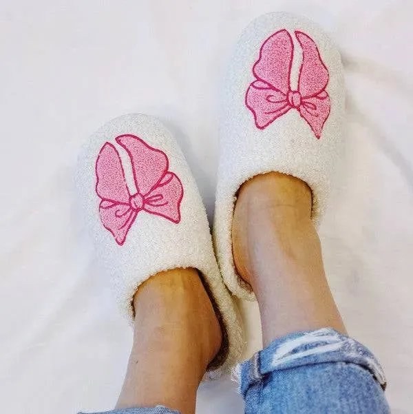 Pink Lounge Bow Slippers - Cozy & Stylish