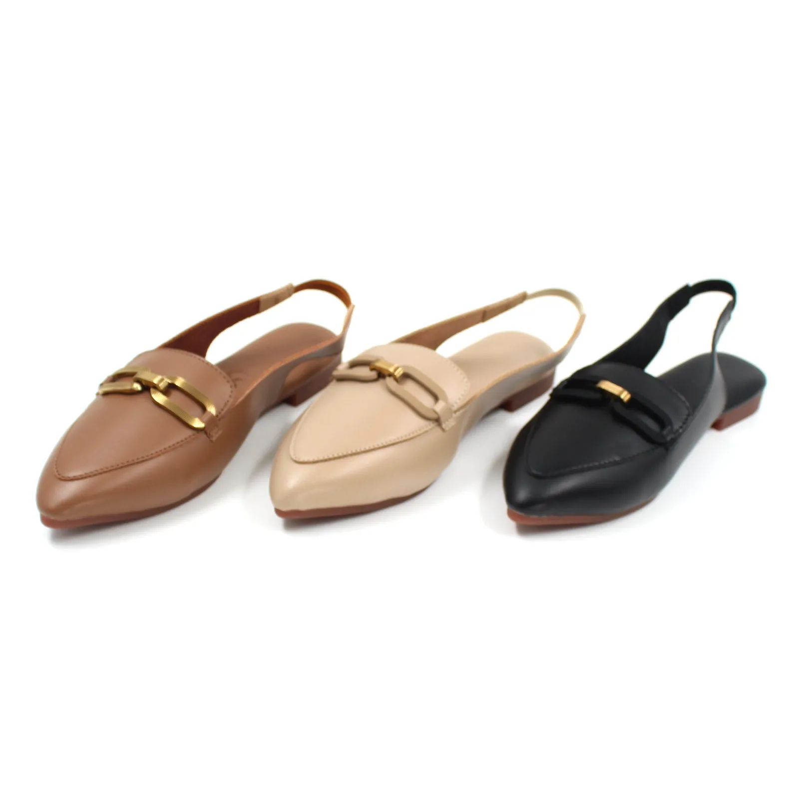 Pointed Toe Golden Buckle Loafers