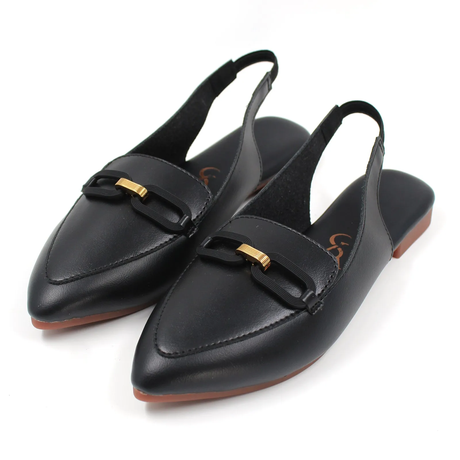 Pointed Toe Golden Buckle Loafers