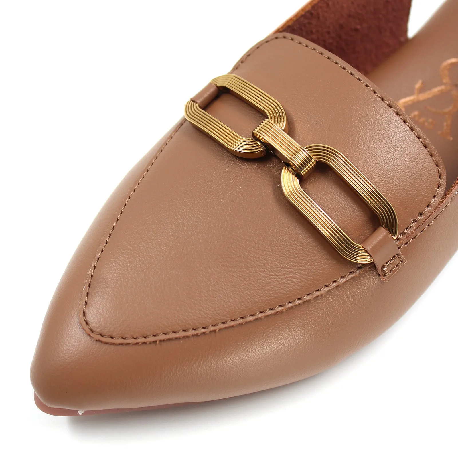 Pointed Toe Golden Buckle Loafers