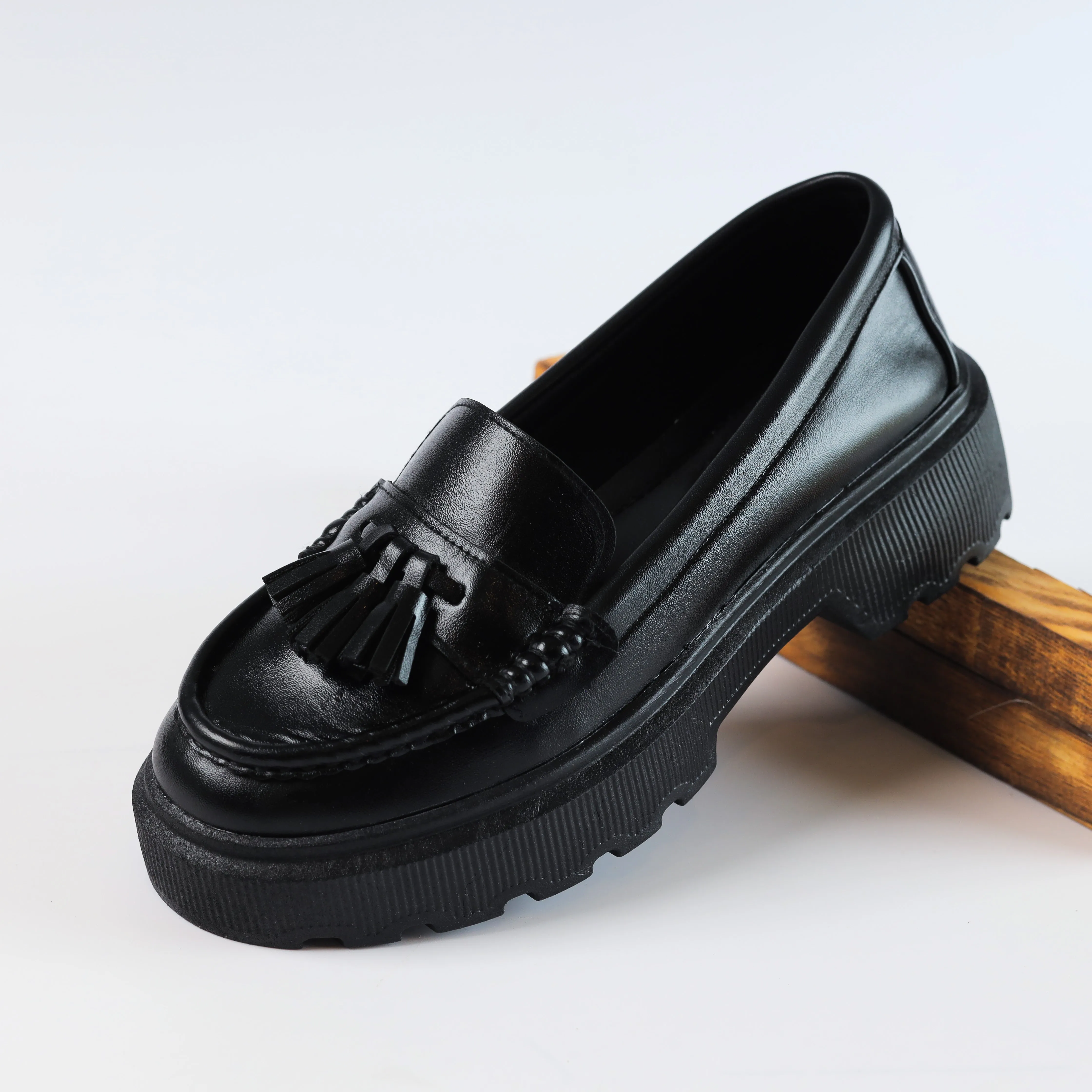 Quality Leather Chunky Bells Loafers - Black