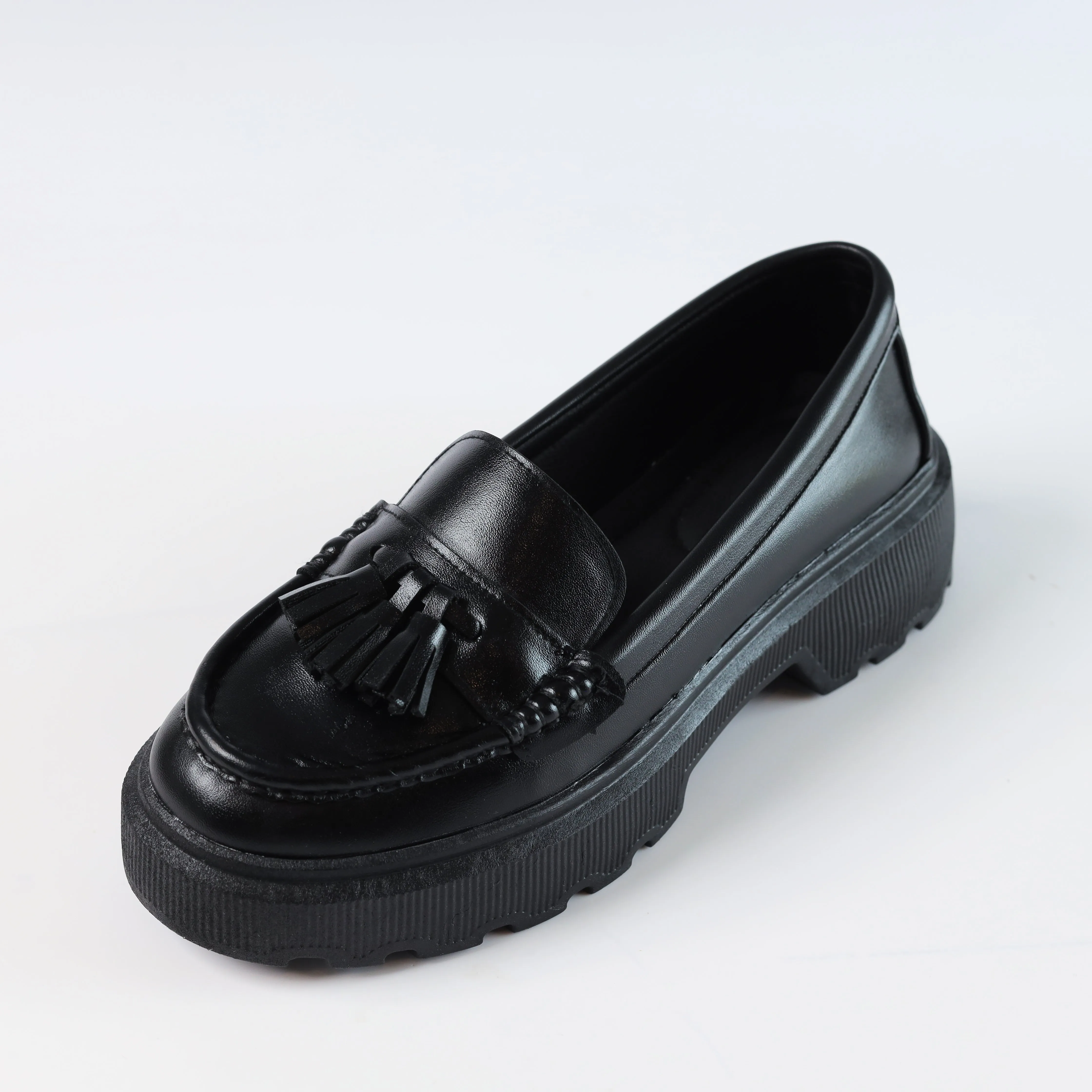Quality Leather Chunky Bells Loafers - Black