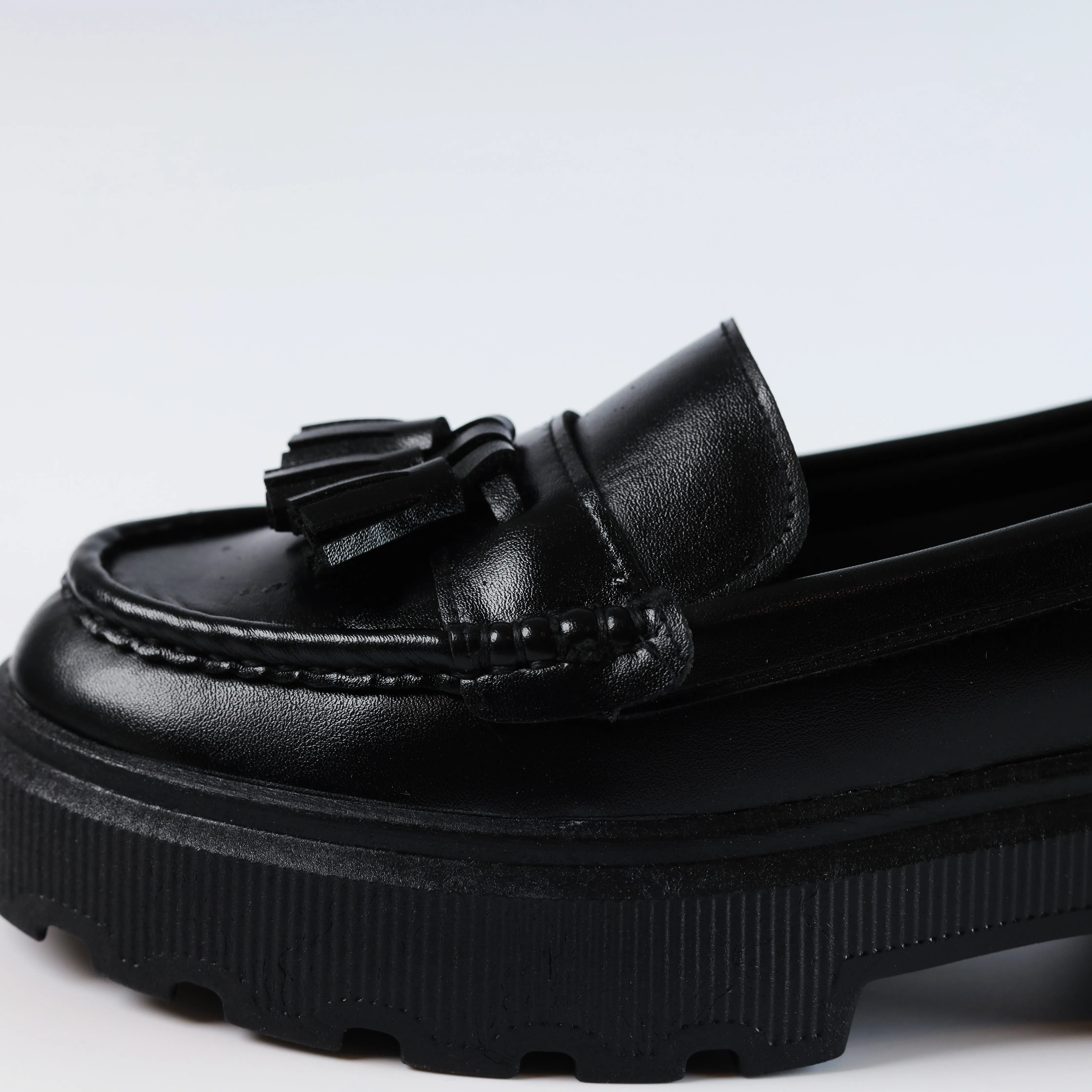 Quality Leather Chunky Bells Loafers - Black