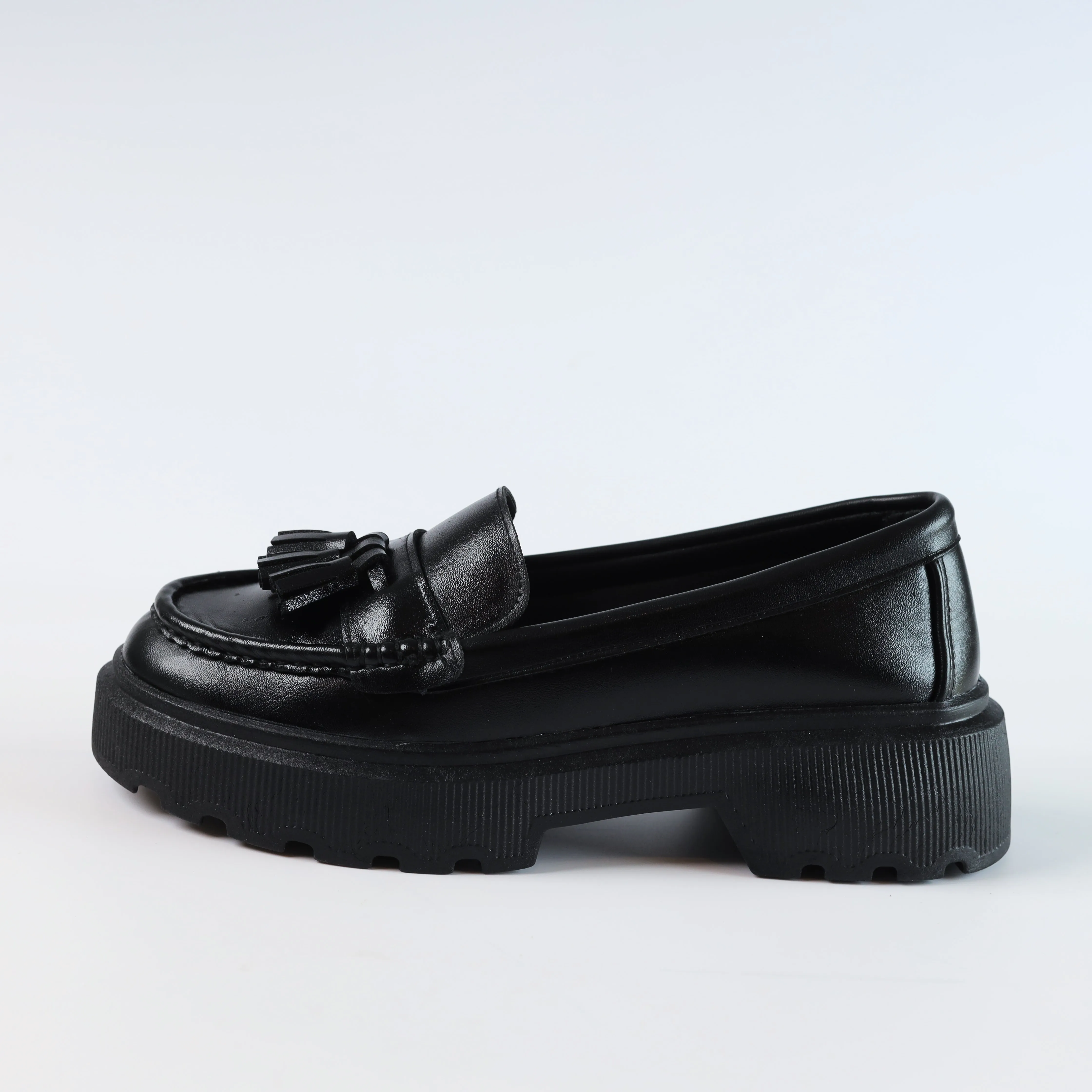 Quality Leather Chunky Bells Loafers - Black