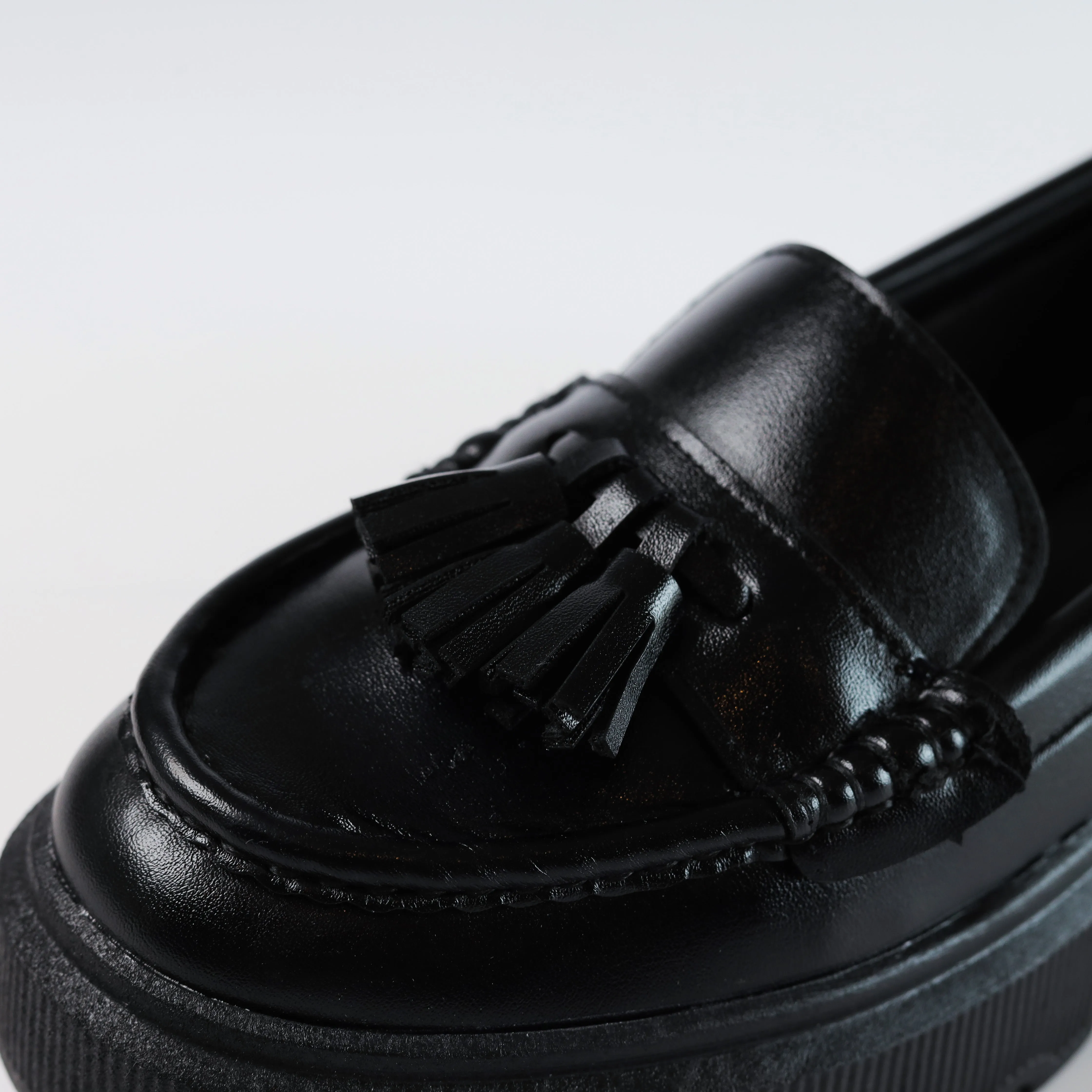 Quality Leather Chunky Bells Loafers - Black