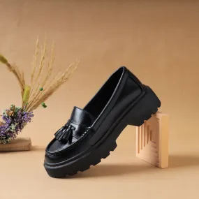 Quality Leather Chunky Bells Loafers - Black