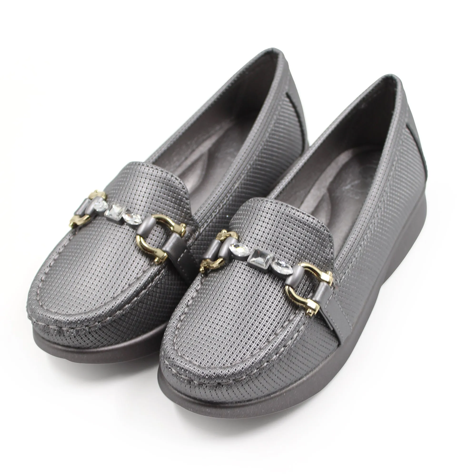 Rhinestone buckle detail loafers