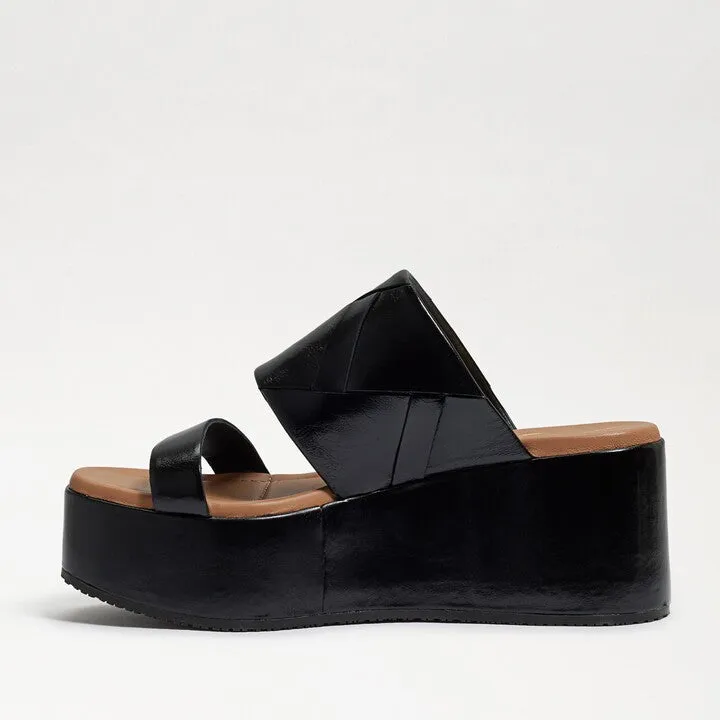 Sam Edelman Sasha Black Slip On Open Toe Strappy Wedge Heel Platforms Sandals