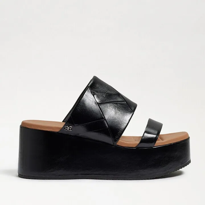 Sam Edelman Sasha Black Slip On Open Toe Strappy Wedge Heel Platforms Sandals